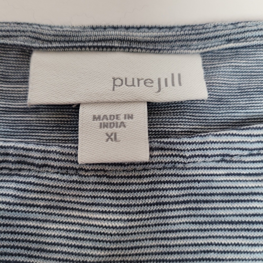 Pure Jill Tunic Women XL Blue‎ Excellent Asymmetrical Cotton Stripe Long Sleeve - Picture 2 of 8